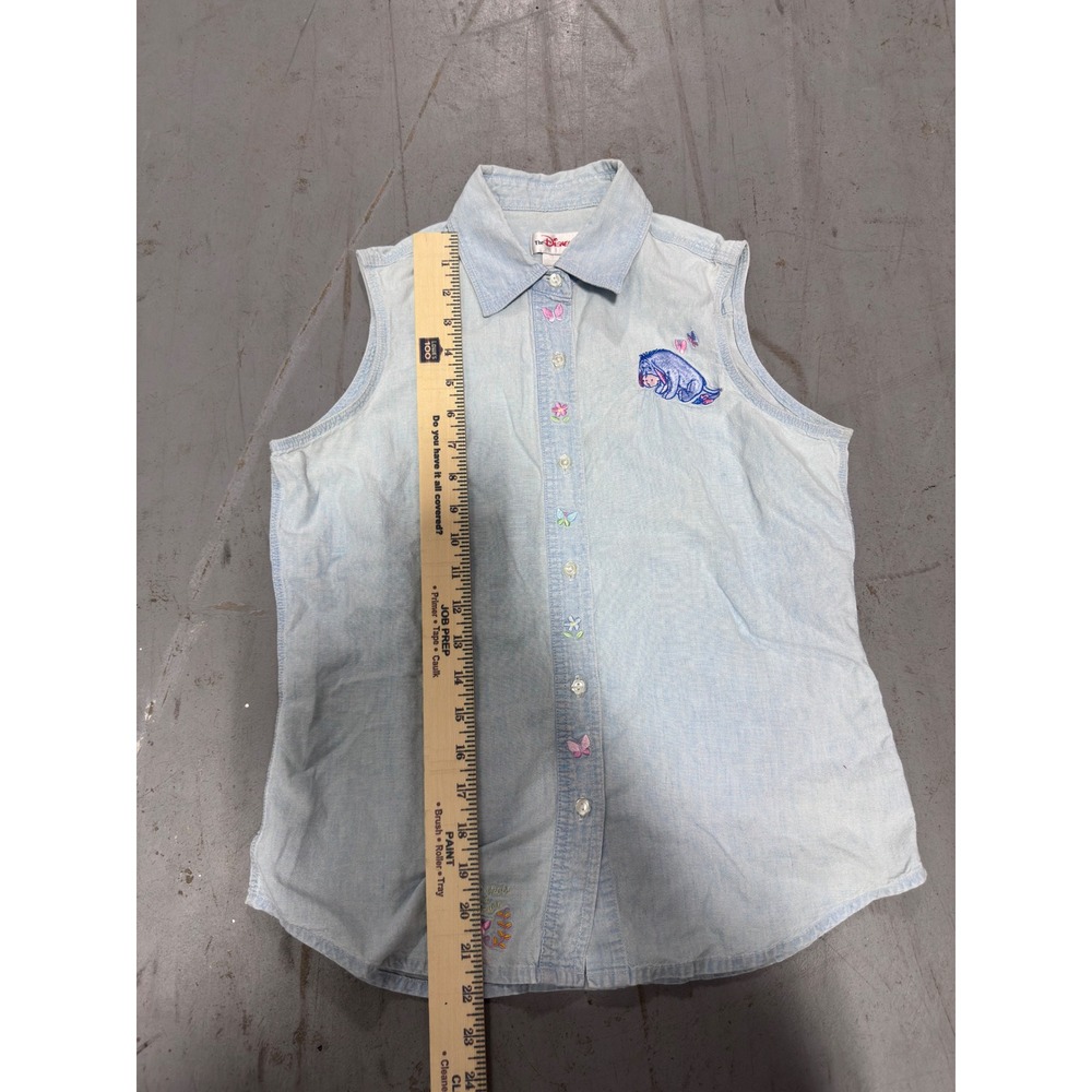 Vintage Disney Store Eeyore Sleeveless Denim Shirt Light Wash Embroidered Small - Picture 3 of 9